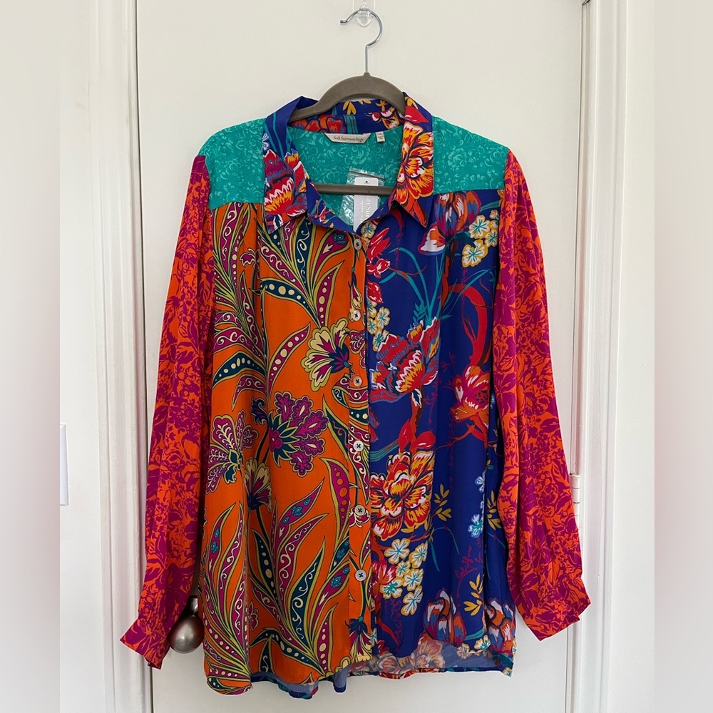 NWT Soft Surroundings Hermosa shirt, cobalt multicolor, size 1X (18W-20W)
